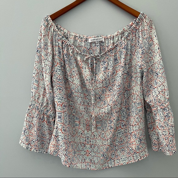 Cupcakes and Cashmere Off the Shoulder Blouse Womens Medium M Confetti Print - Picture 1 of 9